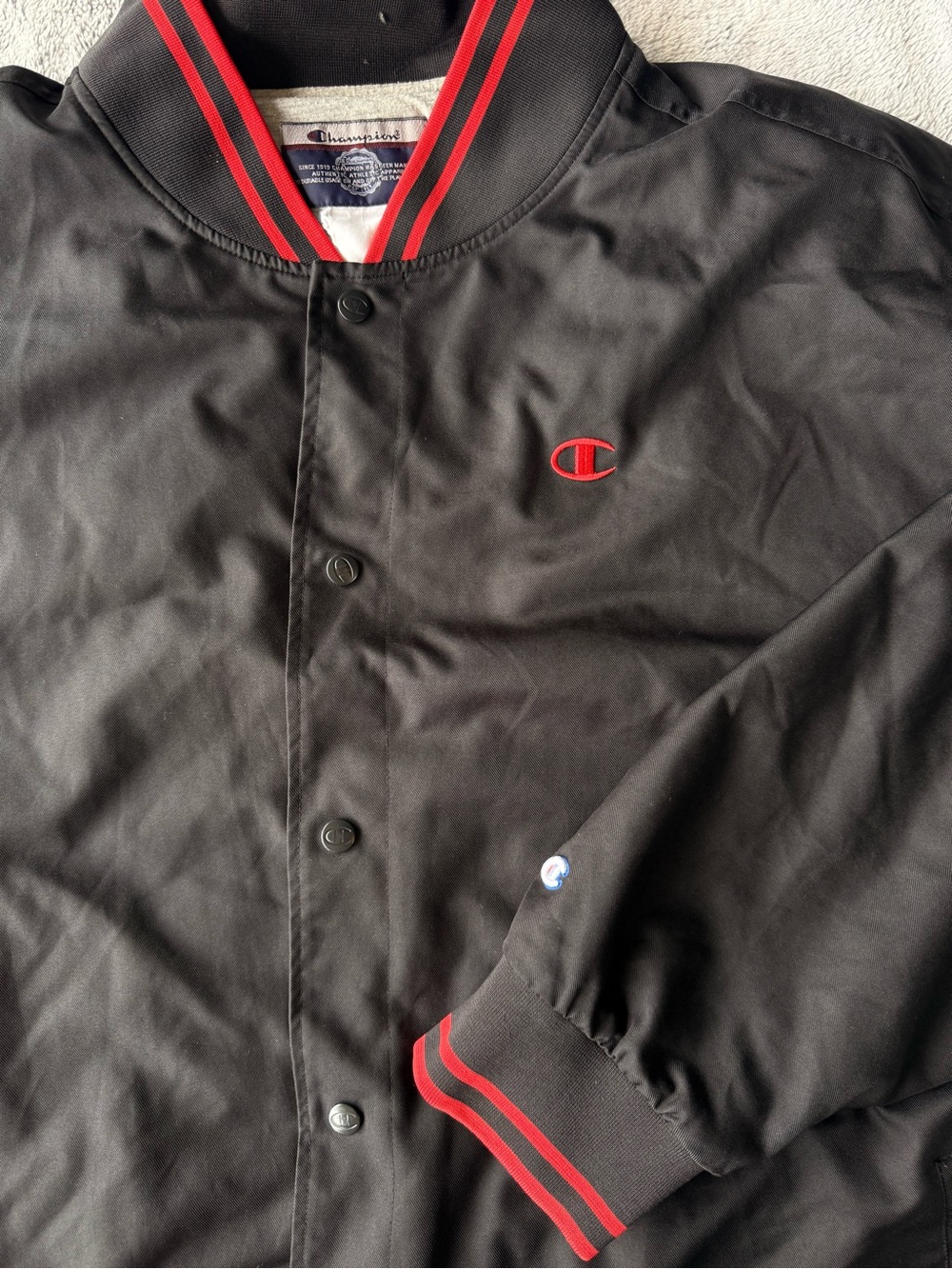 Champion Black Bomber Jacket with Red Trim